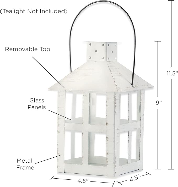 Kate Aspen 9 Inch White Vintage Distressed Rustic Candle Holder Decorative Lantern, Wedding Decoration, Farmhouse Decor, Table Centerpiece, Home Shelf Decor