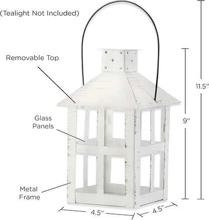 Kate Aspen 9 Inch White Vintage Distressed Rustic Candle Holder Decorative Lantern, Wedding Decoration, Farmhouse Decor, Table Centerpiece, Home Shelf Decor