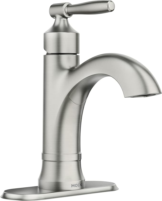 Moen Halle Spot Resist Brushed Nickel One-Handle Single Hole Bathroom Sink Faucet with Optional Deckplate, 84970SRN