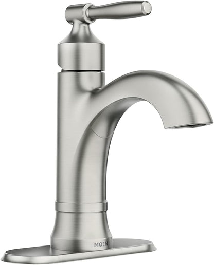 Moen Halle Spot Resist Brushed Nickel One-Handle Single Hole Bathroom Sink Faucet with Optional Deckplate, 84970SRN