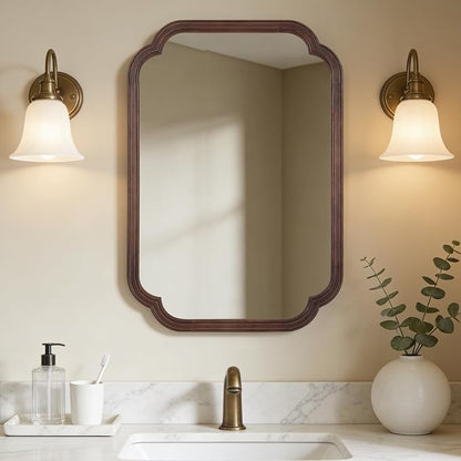 22" x 30" Wood Mirror Rounded Corner Arch Wall Mirror with Wood Frame for Entryway, Living Room or Bedroom Home Decor [22" x 30" Walnut Color]