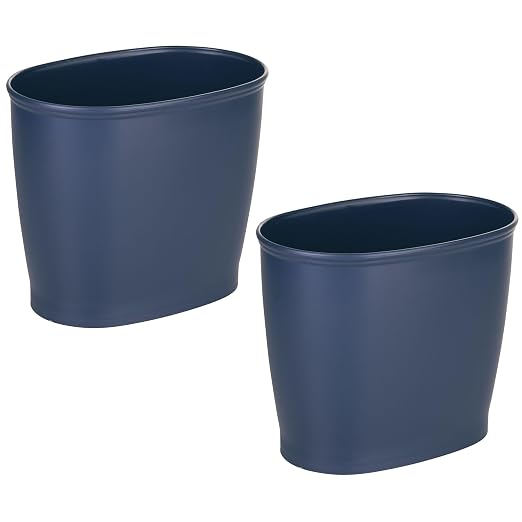 iDesign Slim Plastic Bathroom Trash Can, 2-Pack, Navy | Small Garbage Bin, For Bedroom, Office, Desk, Dorm