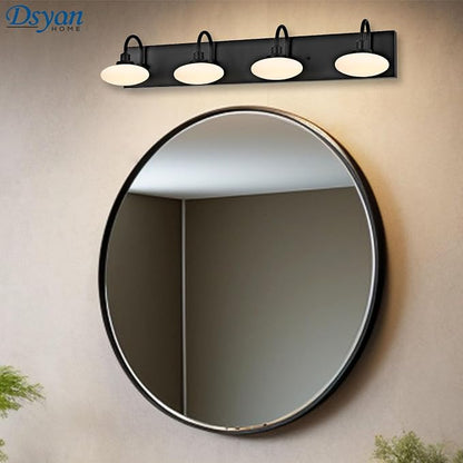 Matt Black LED Vanity Light Fixture - 4-Light Wall Sconce for Bathroom Over Mirror, Modern Hallway Cloakroom Lighting, 3000K-6000K Selectable, Dimmable