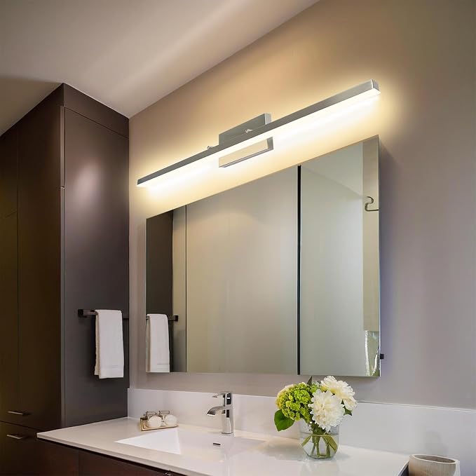 48 Inch LED Bathroom Vanity Light, Brushed Nickel | Dimmable 48W 3000K Warm White Over Mirror Light Fixture, Modern Wall Sconce for Large Relaxing Makeup Vanity