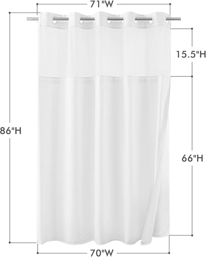 No Hook Extra Long Shower Curtain with Snap Liner 71x86, White | Embossed Waffle-Look Textured, Sheer Window Hotel Style, Soft & Washable, 71 x 86 Xlong Fabric Shower Curtain for Bathroom