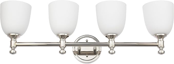 Bathroom Vanity Light, 4-Light Bathroom Light Fixtures Over Mirror, Traditional Vanity Lights for Living Room, Milk White Bell Glass Shades, Standard E26 Base, Polished Nickel