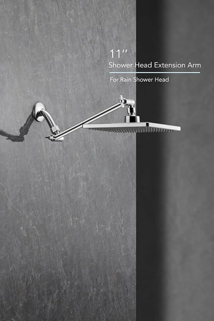 Rain Shower Head, 8'' High Pressure Rainfall Square ABS Showerhead with 11'' Shower Head Extension Arm, Stainless Steel Adjustable Shower Arm Extender, Rainfall Waterfall Fixed Showerheads, Chrome