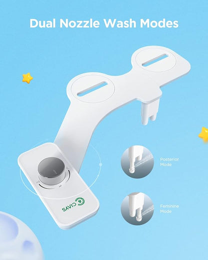 Ciays Toilet Bidet Non-Electric Bidet Toilet Attachment Dual Nozzles for Frontal/Rear Wash, Ultra-Slim Bidet Attachment Adjustable Pressure Control, Sliver/White Standard