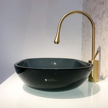 Glass Vessel Sink In Gray Top Mount Sinks | Vanity Countertop Sink Oval with Pop Up Drain |WF-704
