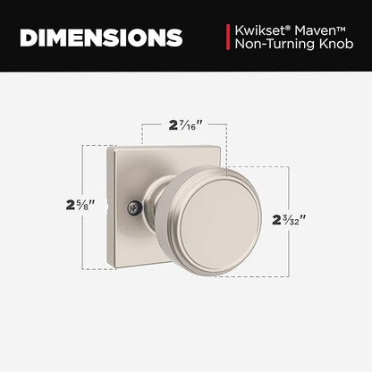 Kwikset Maven Dummy Door Knob, Single Sided Handle for Closets, French Double Doors, and Pantry, Satin Nickel Non-Turning Square Interior Push/Pull Door Knob, with Microban Protection
