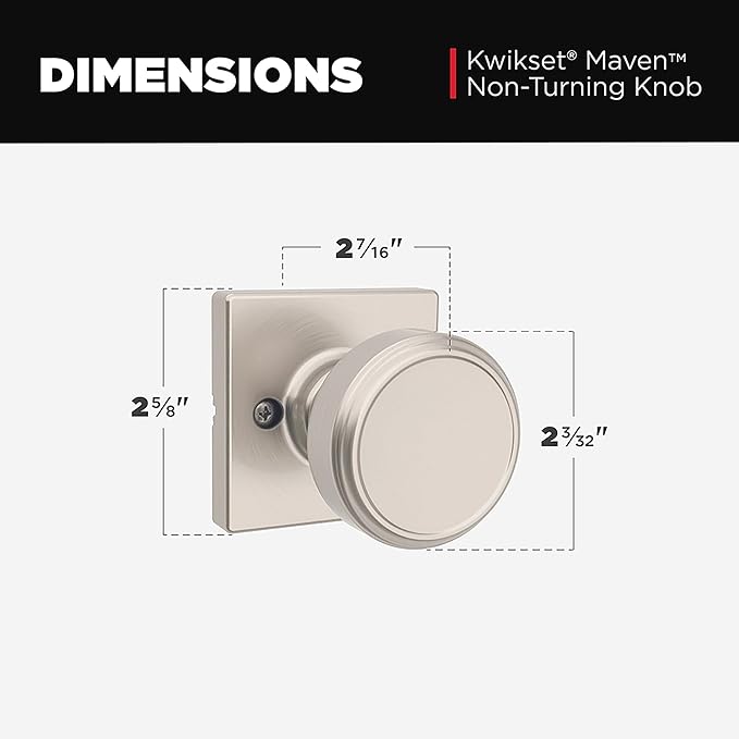 Kwikset Maven Dummy Door Knob, Single Sided Handle for Closets, French Double Doors, and Pantry, Satin Nickel Non-Turning Square Interior Push/Pull Door Knob, with Microban Protection (Pack of 4)