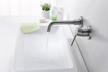 Sumerain Wall Mount Bathroom Faucets Brushed Nickel,Single Handle Wall Mount Faucet with Brass Rough-in Valve