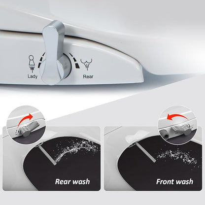 Non-Electric Bidet Toilet Seat, Round Fit with Quiet-Close Lid, Dual Nozzles for Rear & Feminine Wash, Easy DIY Installation