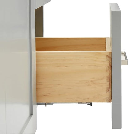 DKB Bradford 48-Inch Bathroom Vanity with Sink — Grey Single Sink Bathroom Vanity, 1.5" Edge Carrara White Quartz Countertop, Solid Wood, 2 Soft-Close Doors, 4 Full Extension Dovetail Drawers