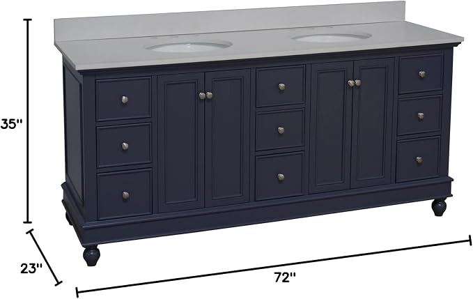 Bella 72-inch Double Bathroom Vanity (Quartz/Marine Gray): Includes Marine Gray Cabinet with Stunning Quartz Countertop and White Ceramic Sinks