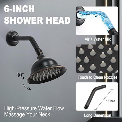 Enga Antique Shower Faucet Sets Dual Heads with Tub Spout 8" Ceiling & 6" Wall Mount Vintage Shower Head Handheld Spray Combo, 4 Way Diverter Brass Rough in with Trim Kit, Oil Rubbed Bronze