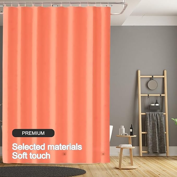 Orange Shower Curtain Liner, 4G PEVA Shower Liner, Plastic Peva Waterproof Shower Curtains, 72x72 inch with Grommet Holes 3 Magnetic Weights