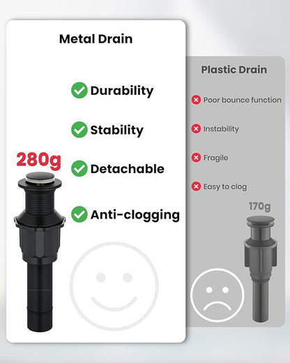 gotonovo Vessel Sink Faucet Modern Tall Bathroom Faucet Single Handle One Hole Stainless Steel Vanity Lavatory Rv Bowl Basin Mixer Tap with Supply Lines and Metal Pop Up Drain, Matte Black