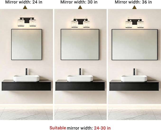 Lxybcce Modern Crystal Bathroom Vanity Light, 14In 2-Lights Bathroom Light Fixtures, Black Vanity Light Fixtures Over Mirror, Easy Installation & Shadow-Free Illumination for Bathroom Mirror Decor