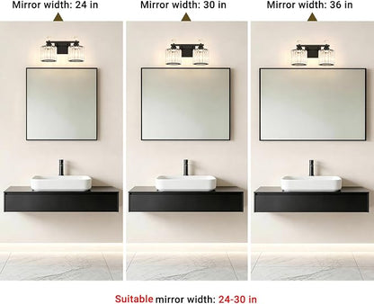 Lxybcce Modern Crystal Bathroom Vanity Light, 14In 2-Lights Bathroom Light Fixtures, Black Vanity Light Fixtures Over Mirror, Easy Installation & Shadow-Free Illumination for Bathroom Mirror Decor