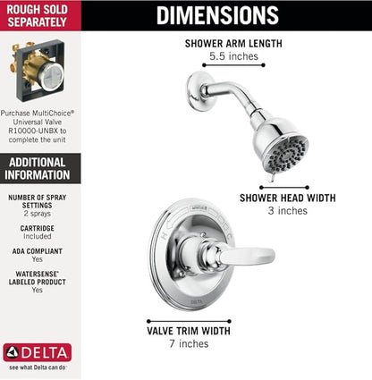 Delta Faucet Foundations 13 Series Single-Function Shower Trim Kit with Single-Spray Shower Head, Chrome BT1321 (Valve Not Included
