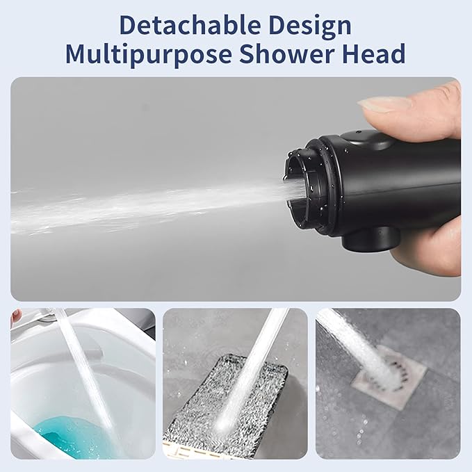 HANLIAN Black On/Off High Pressure Handheld Shower Head for RV Camper | 3 Spray Modes Shower Head with Pause Button, Water Saving Shower Head with Hose and Adjustable Self-adhesive Holder