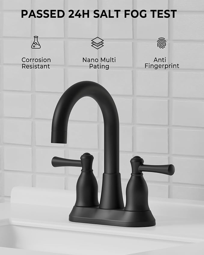 VXV Bathroom Sink Faucet 4 Inch 2 Handle Vintage Antique Lavatory Vanity Mixer Tap 360 Rotating with Pop-up Drain and Water Hoses Matte Black