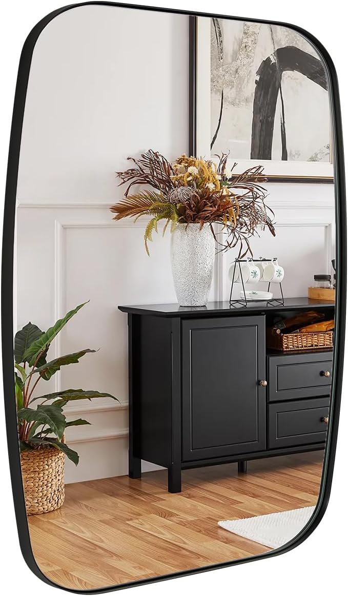 Black Oblong Mirror, 32x40 Inch Black Oval Mirror for Bathroom with Stainless Steel Metal Frame, Wall Mouned for Bathroom, Living Room, Entryway
