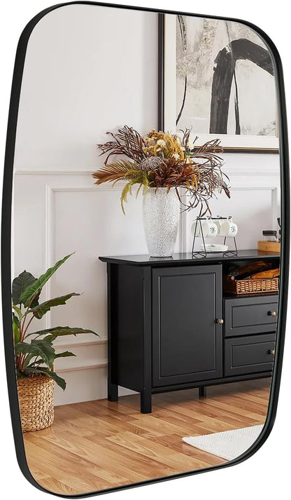 Black Oblong Mirror, 32x40 Inch Black Oval Mirror for Bathroom with Stainless Steel Metal Frame, Wall Mouned for Bathroom, Living Room, Entryway