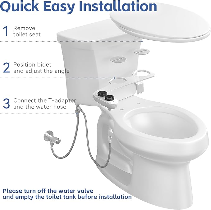 Bidet Attachment for Toilet Sprayer, Self-Cleaning Dual Retractable Nozzles Bidet Spray, Non-Electric Adjustable Water Pressure for Hygienic Rear & Feminine Wash, Easy Installation Ultra-Slim (Black)