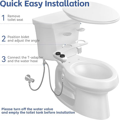 Bidet Attachment for Toilet Sprayer, Self-Cleaning Dual Retractable Nozzles Bidet Spray, Non-Electric Adjustable Water Pressure for Hygienic Rear & Feminine Wash, Easy Installation Ultra-Slim (Black)