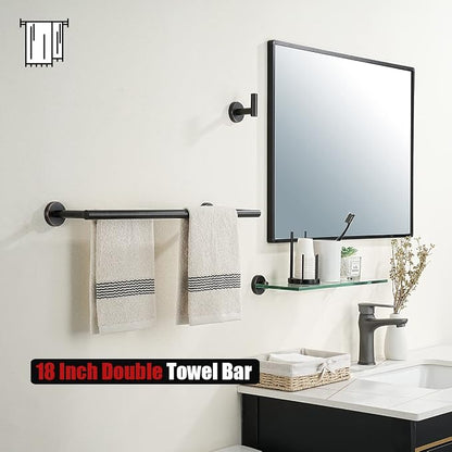 JQK Double Towel Bar Oil Rubbed Bronze, 20.5 Inch 304 Stainless Steel Thicken 0.8mm Towel Rack Bathroom, Towel Holder ORB Wall Mount, Useable Length 18 Inch, TB100L18-ORB