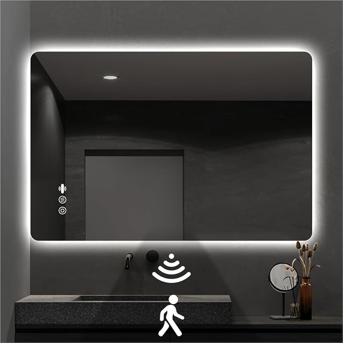 40" x 32" LED Bathroom Mirror with Lights - Motion Sensor | Smart Backlit Mirror, Anti-Fog, 3-Color Stepless Dimmable Lighted Mirror, Memory Function, Rounded-Corner Rectangle, CRI≥93