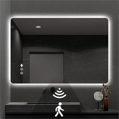 40" x 32" LED Bathroom Mirror with Lights - Motion Sensor | Smart Backlit Mirror, Anti-Fog, 3-Color Stepless Dimmable Lighted Mirror, Memory Function, Rounded-Corner Rectangle, CRI≥93