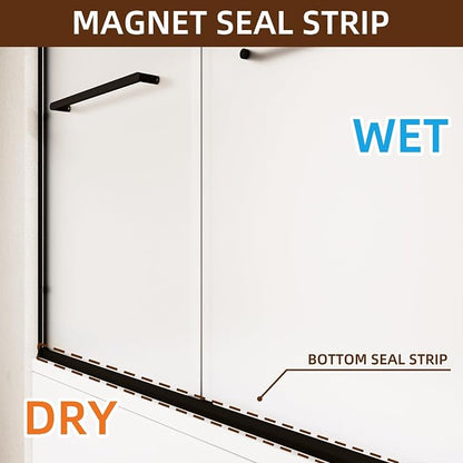 Royal Guard Double Sliding Shower Door 56-60" W x 58" H,Frosted&Matte Black | 6mm Frosted SGCC Tempered Glass,Nano Coating Easy Clean,Walk-in & Bathtub Use，Reversible Installation&Waterproof