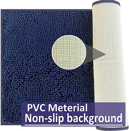 RUN HELIX Navy Blue Bathroom Rug Mat Set, Extra Thick and Absorbent Chenille Soft Plush Shaggy Non-Slip Bath Mats, Washable for Bathrooms, 24x16+20x32 Inch