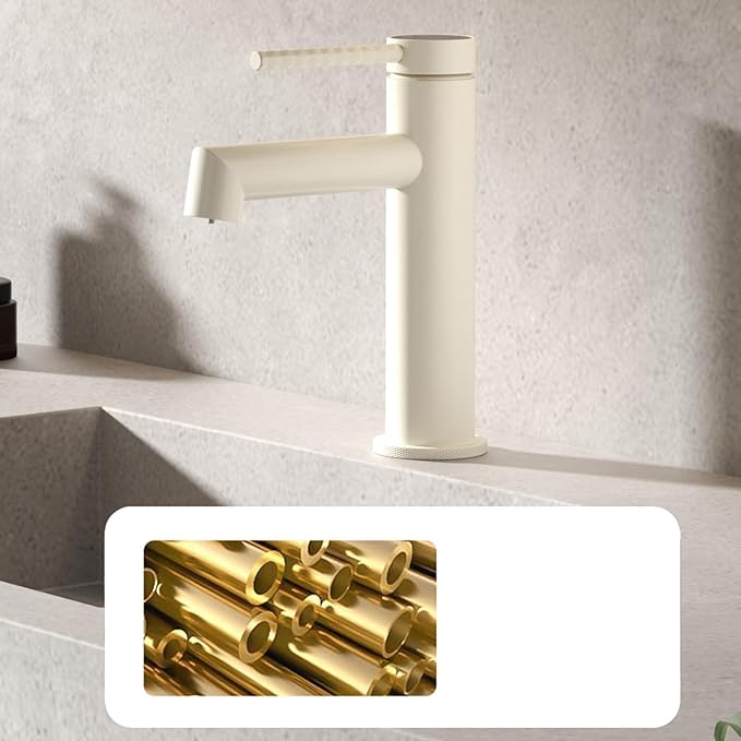 BiaoTeng Brushed Gold Bathroom Faucets Single Handle 2 Function Hot and Cold Brass Faucet for Bathroom Sink One Hole