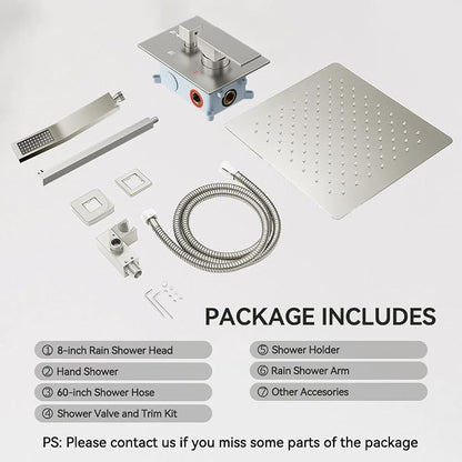 Shower System Shower Faucet Set, STARBATH 8" Wall Mount Rain Shower Head and Handheld Spray for Two Person, Rainfall Shower System with Diverter Valve and Trim Kit Complete,Brushed Nickel