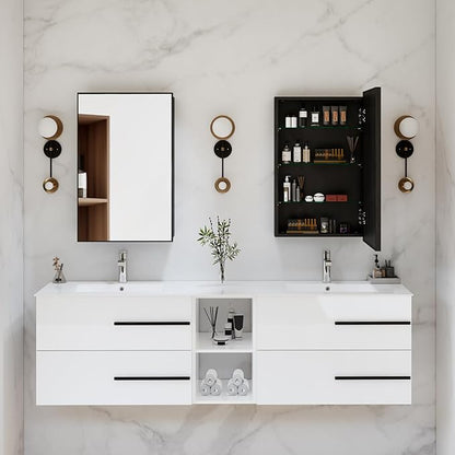 24 Inch Floating Bathroom Vanity with Sink, Fluted Drawers - Modern Wall Mounted Storage Cabinet, Black Handles & Soft-Close Drawers for Small Space Luxury(White with Sink, 24")