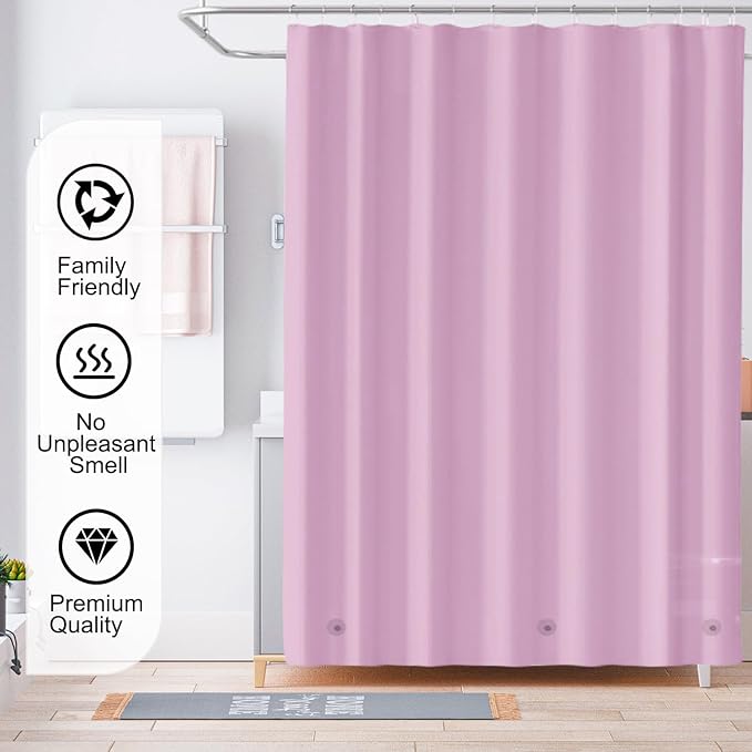 Pink Shower Curtain Liner, 4G PEVA Shower Liner, Plastic Peva Waterproof Shower Curtains, 72x72 inch with Grommet Holes 3 Magnetic Weights