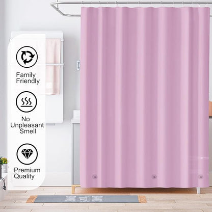 Pink Shower Curtain Liner, 4G PEVA Shower Liner, Plastic Peva Waterproof Shower Curtains, 72x72 inch with Grommet Holes 3 Magnetic Weights