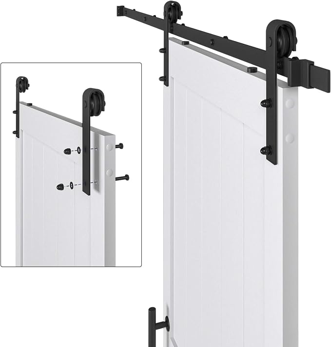 36 x80in MDF Sliding Barn Door with 6.6ft Barn Door Hardware Kit & Handle | White Solid Barn Door Slab Covered with Water-Proof PVC Surface, Pre-Drilled Holes Easy Assembly, H-Frame