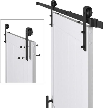 36 x80in MDF Sliding Barn Door with 6.6ft Barn Door Hardware Kit & Handle | White Solid Barn Door Slab Covered with Water-Proof PVC Surface, Pre-Drilled Holes Easy Assembly, H-Frame
