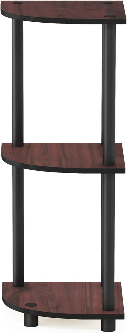 Furinno TURN-N-TUBE Corner Shelf, 3-Tier Corner Bookshelf, Display Storage Shelves with Open Shelves, for Organization and Storage, Living Room, Home Office, Garage, Dark Cherry