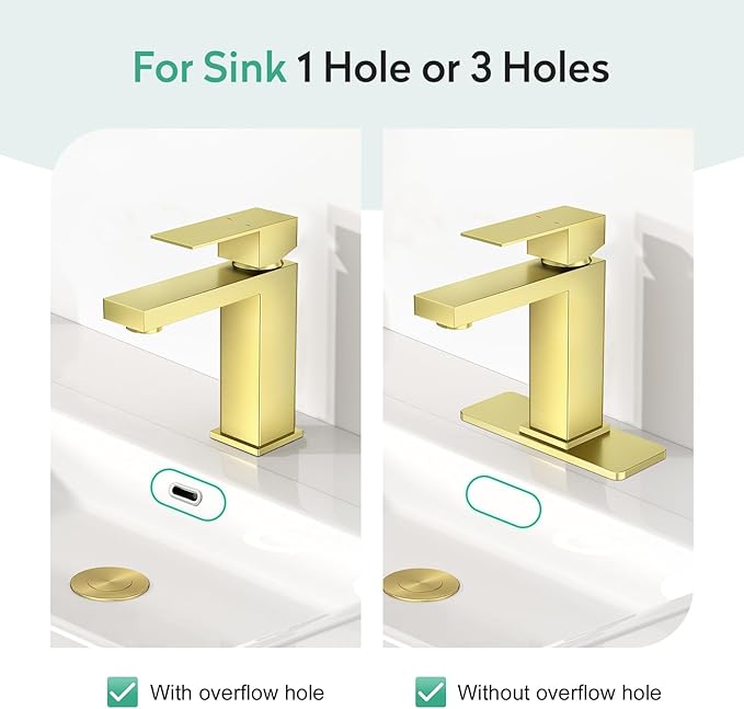 Faustina Light Gold Bathroom Faucet, Single Handle Stainless Steel Bathroom Vanity Faucet with Metal Pop-Up Drain & Deck Plate for 1 or 3 Hole