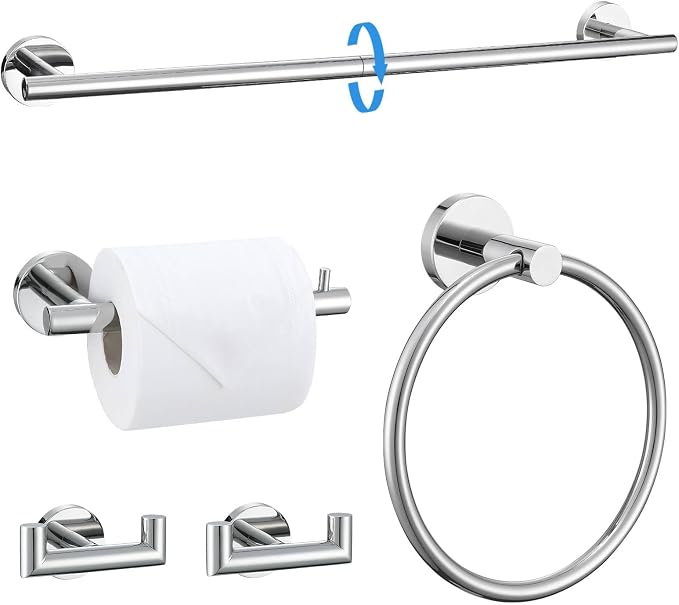 5-Piece Towel Bar Set Polished Chrome Bathroom Hardware Set Upgraded Towel Hooks Towel Racks Set for Bathroom Stainless Steel Wall Mounted Towel Holder Set 23.6 Inch