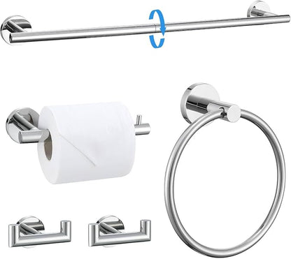 5-Piece Towel Bar Set Polished Chrome Bathroom Hardware Set Upgraded Towel Hooks Towel Racks Set for Bathroom Stainless Steel Wall Mounted Towel Holder Set 23.6 Inch