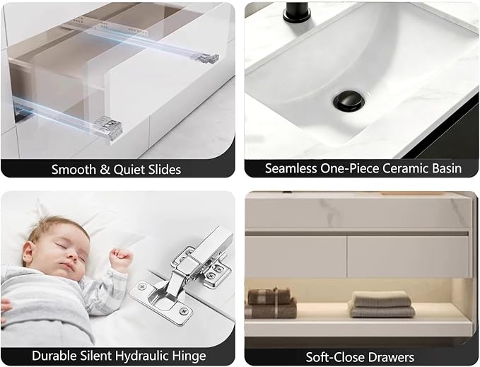 80 Inch Floating Bathroom Vanity with Double Sink, Modern Design, 2 Soft-Close Drawers, with Smart LED Defog Mirror & Time Display, Wall-Mounted, Fully Pre-Assembled, for Large Bathrooms