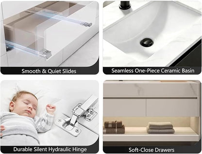 68" Bathroom Vanity with Sink, Modern Floating Bathroom Vanity, with Smart LED Defog Mirror, Plywood Storage Cabinet Soft Closing 2 Large Doors & 3 Drawers, Fully Pre-Assembled, Dressing Table