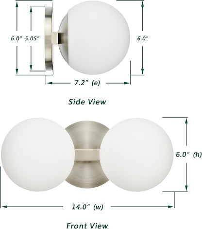 Bathroom Vanity Light Fixtures, Modern 2 Lights Globe Wall Sconce Lighting Brushed Nickel, Porch Wall Mount Light Fixture for Bathroom, Mirror Cabinets Hallway Stairs (Brushed Nickel, 2-Light)